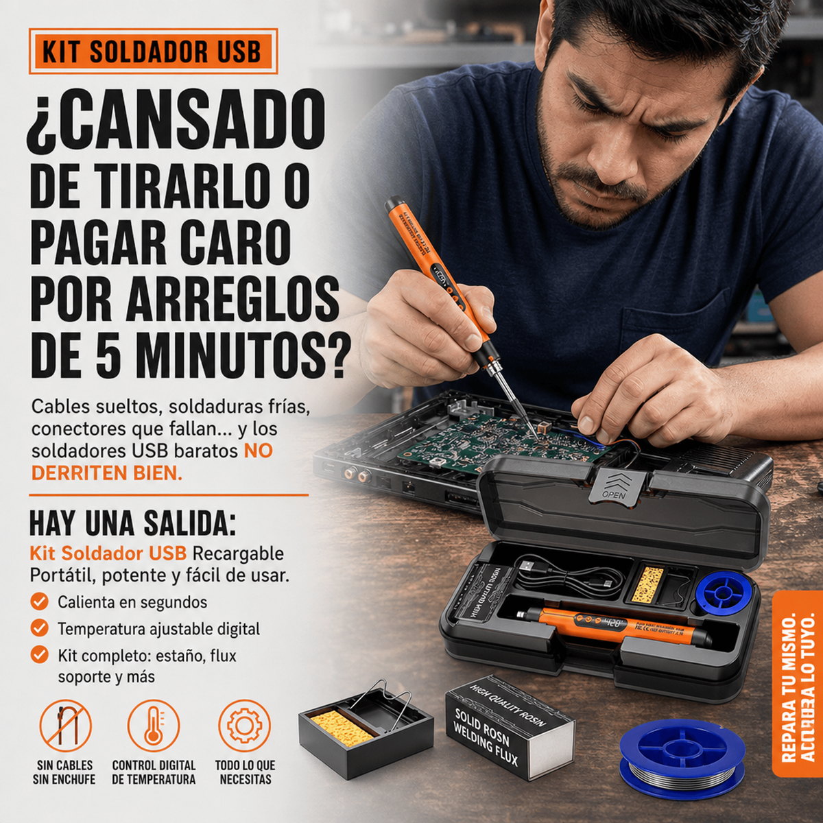 Kit Soldador Usb Recargable Temperatura